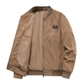 Brown corduroy baseball jacket for men featuring ribbed collar and chest embroidery - M / Khaki