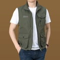 Men's quick-dry military green multi-pocket utility vest with stand collar and zipper - M / Tops / Army Green (Style 8897)