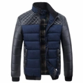 Veste matelassée pour hommes avec épaules en similicuir contrasté et doublure à carreaux - M / Bleu