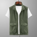 Gilet utilitaire vert foncé pour homme avec poches multiples et col montant zippé - M / Vert Armée