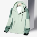 Men's outdoor waterproof hooded jacket in bean green and dark green colorblock design - M / Green (Women)
