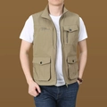 Men's khaki multi-pocket utility vest with stand collar and zipper detail for fishing - M / Tops / Khaki (Style 8897)