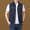 Men's quick-dry multi-pocket fishing vest in navy blue color with freedom logo print - M / Tops / Blue (Style 8897)