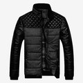 Veste matelassée pour hommes avec design patchwork, col montant et doublure à carreaux - M / Noir