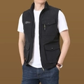 Men's quick-dry utility vest in black with multi-pocket design and stand collar - M / Tops / Black