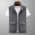 Gilet utilitaire gris foncé pour homme avec poches multiples et col montant chic - M / Gris