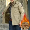 Men's winter khaki parka with thick fleece lining and hooded windproof exterior - L / Khaki