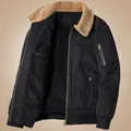 Chaqueta de aviador negra para hombre con forro polar cálido y bolsillos para invierno - M / Negro