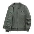 Men's loose fit corduroy bomber jacket in grey green with ribbed cuffs and inner pocket - M / Army Green