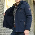 Winter fleece-lined padded parka for men with heavy hood and deep blue windproof fabric - L / Dark Blue