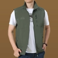 Army green quick dry outdoor vest with standing collar and outdoors embroidery detail - M / Tops / Army Green
