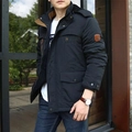 Winter heavy hooded jacket for men with warm fleece lining and water-resistant black fabric - L / Black