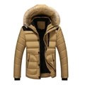 Parka invernale da uomo kaki con cappuccio in pelliccia e fodera interna in pile - 3XL / Cachi