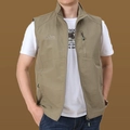Men's quick-dry outdoor vest in light khaki with stand collar and mountain embroidery - M / Tops / Khaki