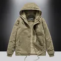 Giacca utility kaki da uomo con fodera sherpa, cappuccio e caldo isolamento in pile - 3XL / Cachi