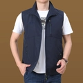 Men's quick-dry outdoor vest in dark blue with stand collar and zipper pockets - M / Tops / Navy Blue