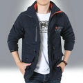 Veste outdoor bleu marine pour hommes avec doublure en polaire orange et poches zippées - 3XL / Bleu foncé