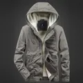 Men's gray fleece lined hooded cotton jacket with warm sherpa lining and pockets - M / Light Gray