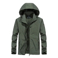 Dunkelgrüne Herren-Outdoorjacke mit Kapuze, winddichtem Design und vielen Taschen - M / Armeegrün