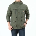 Veste à capuche vert armée pour hommes doublée polaire avec taille réglable par cordon - 3XL / Vert Militaire