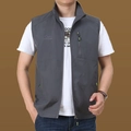 Quick-dry dark grey men's outdoor vest with stand collar and outdoor logo - M 170 Specification (Recommended approx. 60kg) / Tops / Gray (7992)