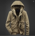 Men's khaki winter hooded parka with thick fleece lining and durable front zip - M / Khaki
