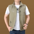 Men's khaki quick-dry outdoor vest with multi-pocket design and mountain logo print - M 170 Specification (Recommended approx. 60kg) / Tops / Khaki (7882)