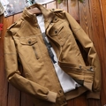 Men's khaki cotton military jacket with epaulettes and multi-pocket casual design - 6XL / Dark Khaki