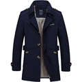 Men's navy blue mid-length cotton jacket with gingham lining and epaulette details - M / Dark Blue (1306)