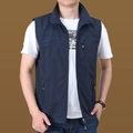 Men's quick-dry navy blue outdoor vest with multiple zipper pockets and logo - M / Tops / Navy Blue (Style 7882)