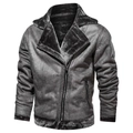 Winter men's shearling jacket in vintage grey faux suede with thick black faux fur lining - Gray