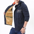 Chaqueta de invierno para hombre azul marino con capucha y forro polar cortavientos - M / Azul Oscuro con Forro de Felpa