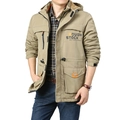 Giacca outdoor da uomo kaki con cappuccio, tasche multiple e fodera calda antivento - M / Cachi