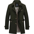 Men's dark green mid-length cotton jacket with epaulettes and checkered lining - M / Army Green
