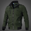 Army green military style bomber jacket for men with slim fit cotton twill and cargo pockets - M / Green