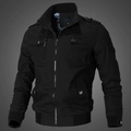 Men's black cotton cargo jacket with stand collar and tactical multi-pocket design - M / Black