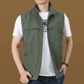 Men's olive green quick-dry outdoor vest with multi-pocket design and standing collar - M / Tops / Army Green (Style 7929)