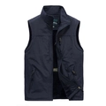 Gilet outdoor da uomo blu scuro con fodera in pile, collo alto e tasche con cerniera - M / Blu scuro