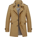 Men's khaki mid-length cotton trench coat with double-breasted buttons and epaulets - M / Dark Khaki