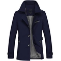 Veste mi-longue en coton bleu marine pour hommes avec col à revers et épaulettes - M / Bleu clair