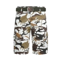 Men's outdoor cargo shorts in white and brown camo with a green canvas belt - EU 38 / Camo White