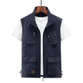 Gilet de plein air bleu foncé pour hommes avec poches multiples et logo brodé de face - M / Bleu foncé