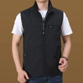 Men's black quick-dry outdoor vest featuring stand collar and zip pockets for fishing - M / Tops / Black (7929)