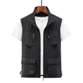 Gilet cargo d'extérieur noir pour hommes avec plusieurs poches et tissu respirant - M / Noir