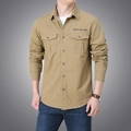 Camisa de trabajo caqui de manga larga para hombre en algodón con bolsillos de pecho - 6XL / Caqui