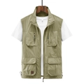 Gilet de pêche extérieur kaki pour homme avec plusieurs poches et col montant zippé - M / Khaki