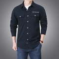 Camisa casual de hombre en algodón azul marino con bolsillos dobles en el pecho - 6XL / Azul oscuro