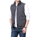 Men's dark grey multi-pocket tactical vest with stand collar and durable fabric - M / Gray