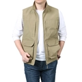 Men's khaki multi-pocket outdoor leisure vest in casual loose fit and windproof fabric - M / Khaki