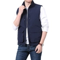 Men's loose multi-pocket cargo vest in dark blue with stand collar and zipper closure - M / Blue